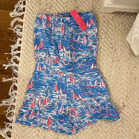 Lilly Pulitzer Jace Romper - boatylicous pattern - strapless romper - scalloped - Picture 2 of 4